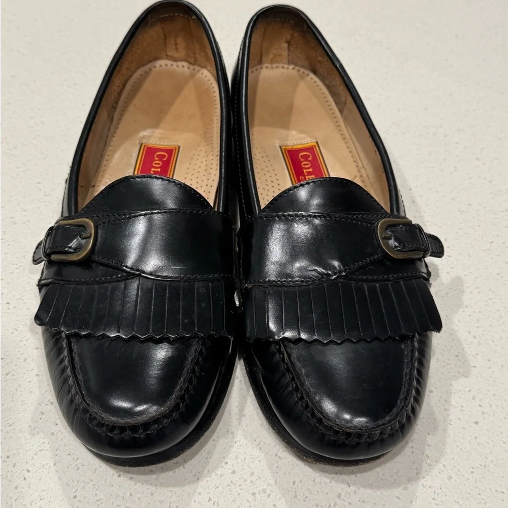 Cole Haan City Black Leather Kiltie Monk Strap Loafers - Size 10